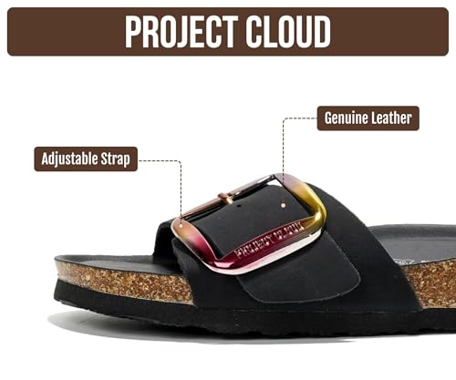 Image of Project Cloud 100% Genuine Leather Sandals Women Dressy Beach Essentials Slides for Women Footwear - Lightweight with Memory Foam Insole Sandals for Women 2026 - Womens Slides