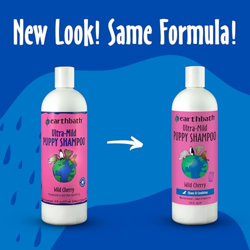 Image of earthbath Ultra-Mild Puppy Shampoo - Extra Gentle & Tearless Shampoo for Puppies, Deodorizing Dog Shampoo, Cruelty Free Natural Puppy Shampoo, Wild Cherry, Pint - 472ml