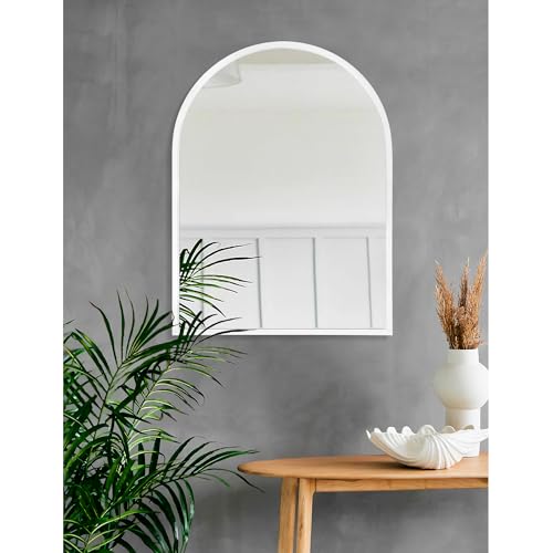 Image of Arch Wall Mirror Bathroom Mirror White Metal Framed Mirror, Arched Metal Wall Mounted Vanity Mirror for Bedroom, Entryway, Living Room 26 inchx18 inch
