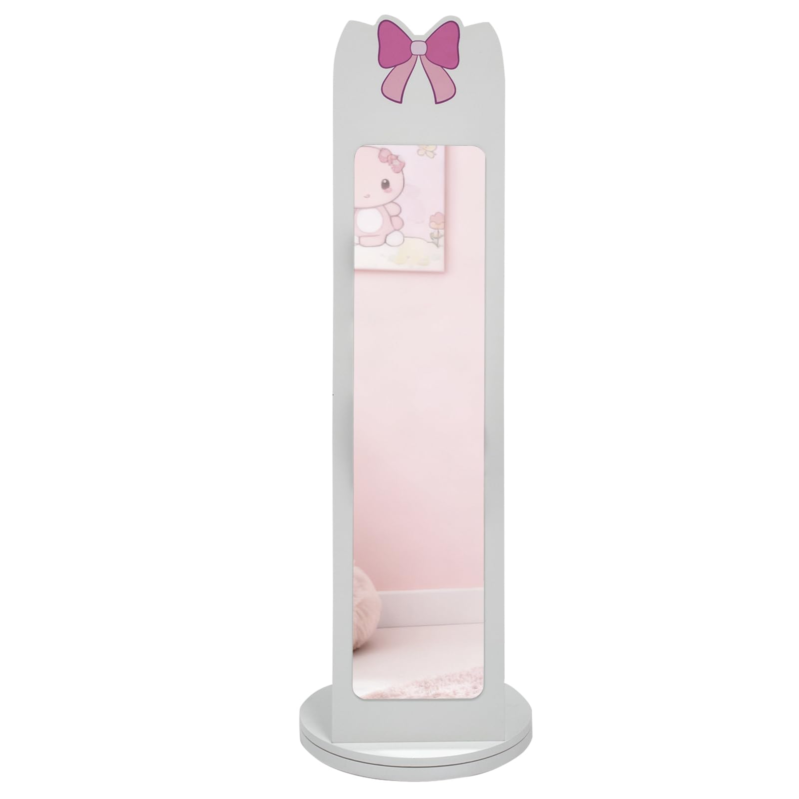 Standing Jewelry Cabinet, Floor Spray-Painted Armoire With Mirror and Drawer, Space-Saving Organizer, Christmas Gifts, Gift Idea (White Bow)