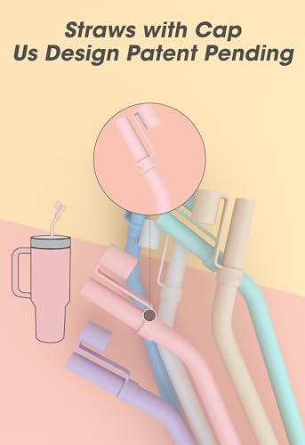 Image of Doboli Replacement 13 inch Long Silicone Straw With Straw Cover,Compatible with Stanley Owala 40 oz 30 oz Cup Tumbler, 6 Pack Reusable Bent Straw with Cleaning Brush,for Stanley Tumbler Accessorie