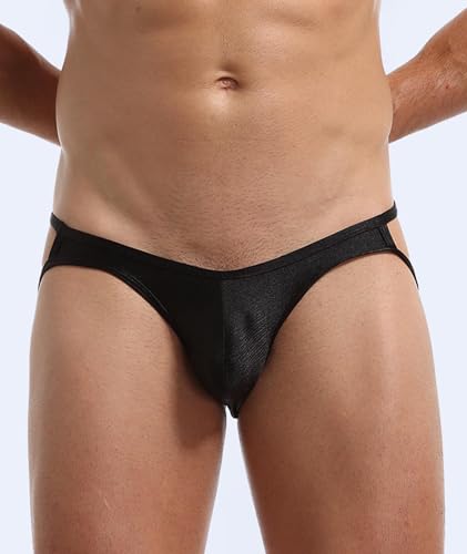 Men's Cut Out Thong Brief with Pouch Low Rise Sexy Breathable Shorts Underwear Hollow Out See Through Panties Lingerie