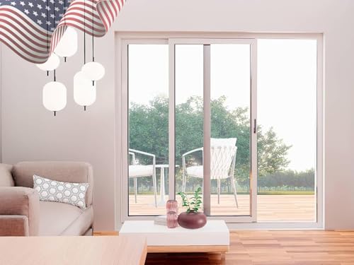 VDOMDOORS Patio Exterior Metal-Plastic Sliding Doors/Patio 8166 White Silk 72' x 80' Left Active Door/Tempered Clear Glass Bypass Door