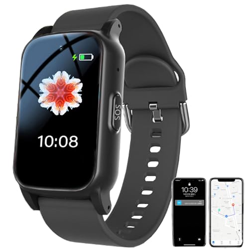 Reloj Inteligente Para Personas Mayores Para Prevenir Caídas, Con Alarma De Caídas + Botón De Llamada De Emergencia SOS, Videollamadas, Pulsera De Seguimiento GPS Para Personas Mayores Black