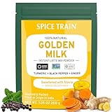 SPICE TRAIN, Golden Milk Turmeric Powder - 100+ Servings (200g/7oz) Instant Latte Mix | Curcumin, Ginger, Black Pepper, Stevia | Unsweetened, Non GMO, Vegan & Gluten Free