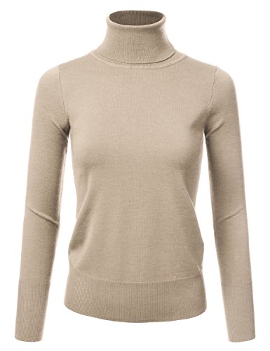 Image of Stretch Soft Knit Sweater Turtle Neck Long Sleeve Casual Lightweight Pullover Sweater for Womens with Plus Size