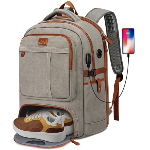 MATEIN Canvas Backpack for Men with Shoe Compartment, Large TSA Friendly Vintage Travel Backpack with USB Port, Anti-Theft RFID Pocket, Waterproof Wet Pocket