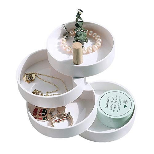 Preisvergleich Produktbild Schminktasche Kosmetiktäschchen Damen Schmuckschatulle Ohrringe kosmetische Aufbewahrungsbox geschichtet staubdicht rotierenden weißen mehrschichtigen Kunststoff