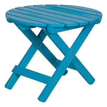 Alternative view of Shine Company 4118AQ Adirondack Round Folding Side Table | Small Wooden Outdoor End Table for Indoor/Outdoor – Aqua