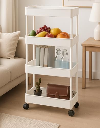 YellowCult 4-Tier Rolling Storage Rack Trolley | Kitchen Organizer Cart with Wheels for Fruits Vegetables Spices Snacks Makeup |Multi-Layer Plastic Utility Shelf for Bathroom, Pantry & Narrow Spaces-image-32