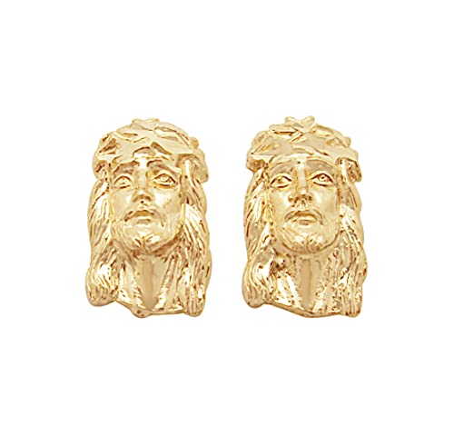 Men's 10K Yellow Gold Jesus Earrings Jesus Face 0.5 in x 0.35 in