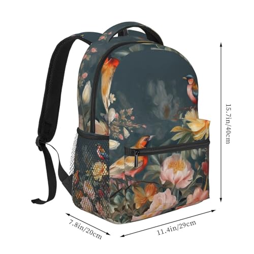 Sac à dos décontracté avec imprimé oiseaux et fleurs de haute qualité - 2