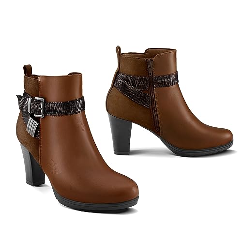 mysoft Women's Wide Width Ankle Boots Chunky Heel Ankle Strap Buckle Booties with Zipper4