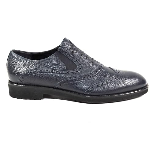 Men's Leather Wingtip Oxford Shoes, Navy Blue, Brogue Design, Comfort Sole, US 104