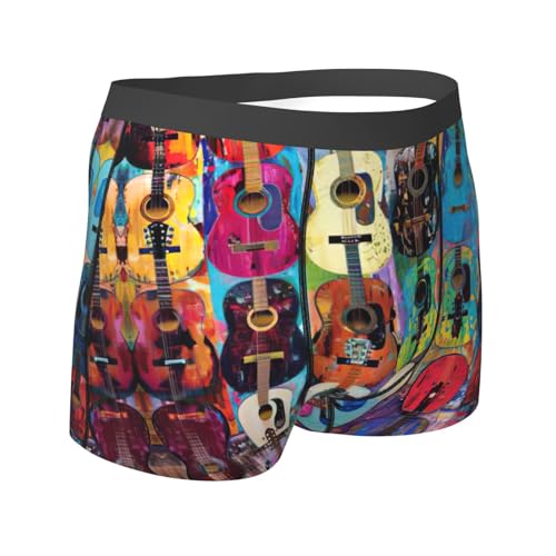 Color Acoustic Guitars print Men's Underwear Covered Waistband Boxer Briefs Underwear Boxer Briefs, Everyday Active3
