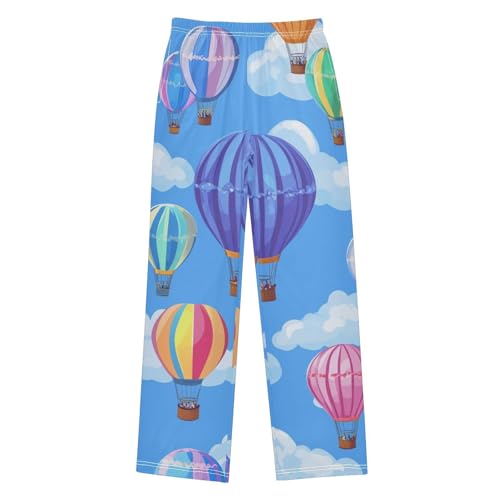 Hot Air Balloon Colorful Print Boys Long Pants Soft Trousers Elastic Waist Kids Lounge Bottoms with Pockets S-XL