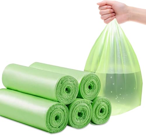 UOCAI 100 Bags Organic Bin Liners Professional Heavy Duty Waste Bags Tear-Resistant 50 x 60 cm 5 Rolls Anthracite Kitchen Food Waste Bags 100% Compostable Biodegradable Bags Made of Corn Starch