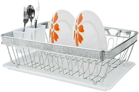 Dish Rack with Cup and Tray, Chrome Pave Diamond Design