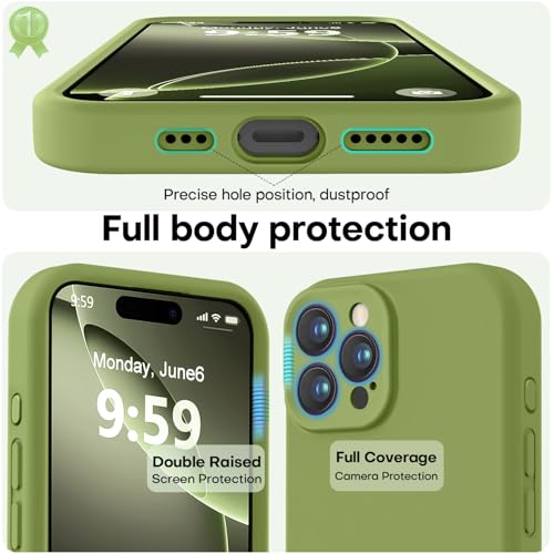Image of LOVE 3000 Designed for iPhone 16 Pro Case, Premium Silicone with [Soft Anti-Scratch Microfiber Lining] Shockproof Protective Phone Case for Men Women Girls 6.3 inch, Cedar Green
