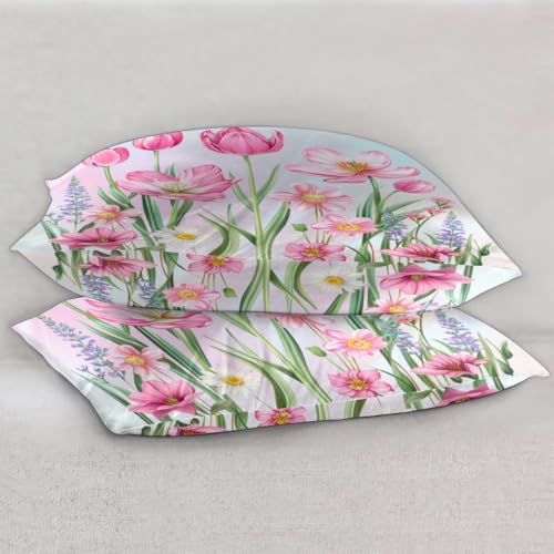 Fronha de cetim floral de flor rosa para cabelo e pele tamanho padrão fronha de seda seda macia ceti