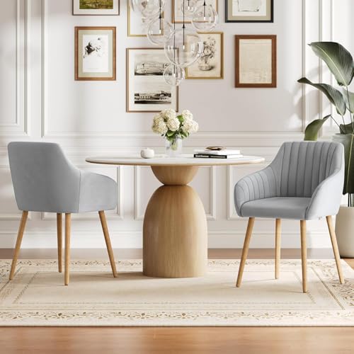 Miniatura 2 de Goeurvant Juego De 4 Sillas De Comedor Nordicas Con Reposabrazos, Sillas De Comedor, Tapizadas De Terciopelo, Silla De Salón, Silla De Cocina, Gris Claro