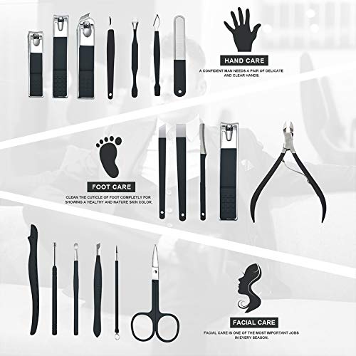 Image of Manicure Set 18 in 1 Stainless Steel Professional Pedicure Kit Nail Scissors Grooming Kit Travel Case B01-Black