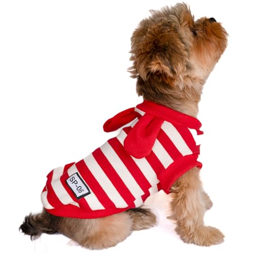 Soft Cotton Striped Shirt,Small Dog Christmas Bunny Costumes Rabbit Clothes for Easter Day Halloween for Small Dogs Teacup Dog Chihuahua Yorkie Boy or Girl-Red and White Stripes S