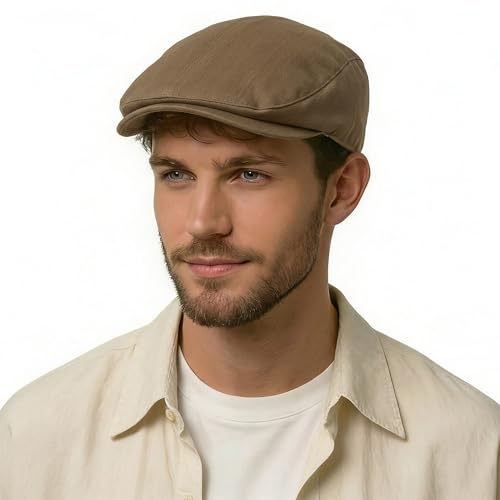 ZLYC Summer Ivy Peaked Caps Balloon Hat Cotton Flat Cap for Men (Back Buckle Brown)