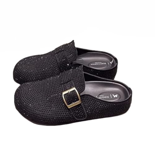 ZQW Women's Sparkle Cloud Slippers Comfort Platform Cork Chunky Slip-On Slides Buckle Closed Toe Mules Shoes Summer Footwear