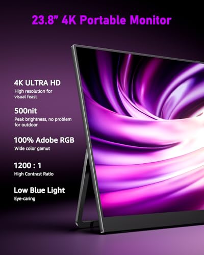 Image of Yodoit Portable Monitor for Laptop 23.8 inch 4K UHD Travel Gaming Monitor Screen IPS Display with USB Type C Port and Built-in Speakers Compatible with PC, Xbox Black