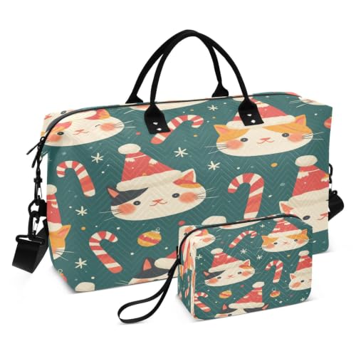 Sacs de voyage sac de sport de Noël avec motifs chats de bande dessinée et trousse