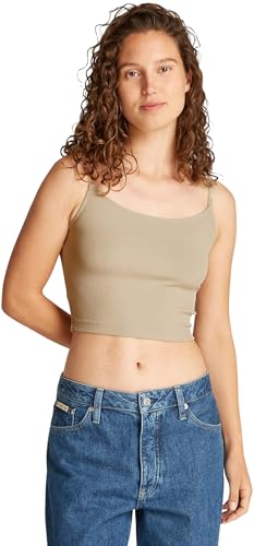 Calvin Klein Camiseta de Tirantes Mujer Elastic Strappy Top con Logotipo en los Tirantes, Beige (White Pepper), L
