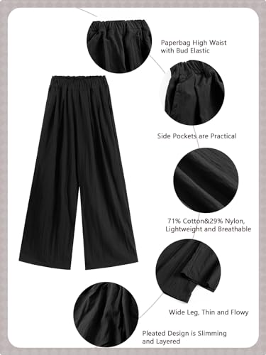 Image of Rolanko Girls Wide Leg Pants Flowy Palazzo Pants for Girls Kids Linen Trousers Loose Fit Casual Beach Travel 6-15Y
