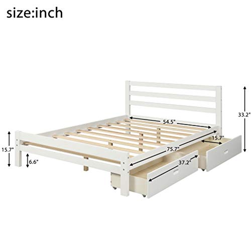 Harper & Bright Designs Full Bed Frame With Drawers, Kids Platform Full Bed With Storage, Solid Wood, No Box Spring Needed (White,Full) #TOP4