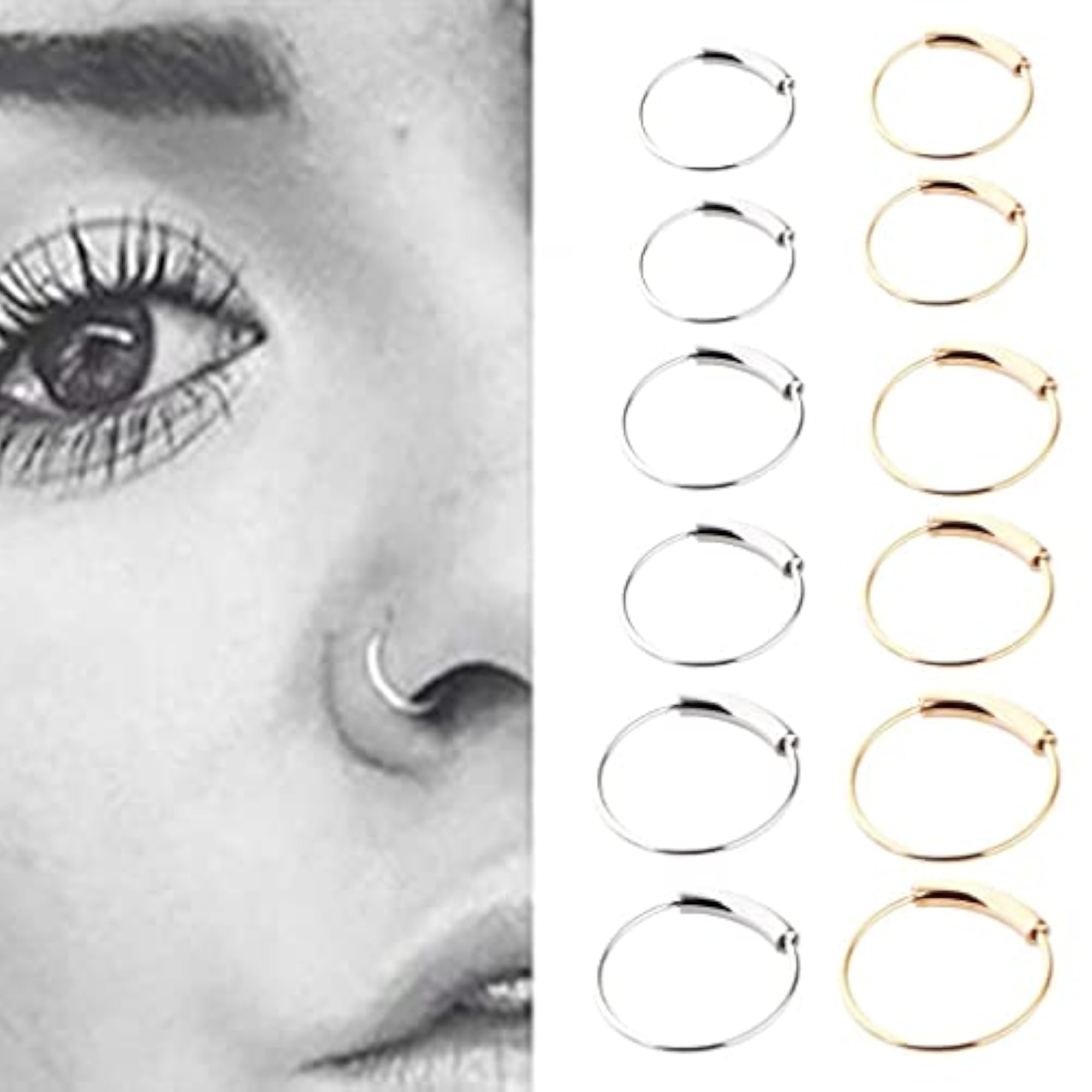 2pcs Nose Ring Hoop Tragus Helix Steel Ring Set, 6mm