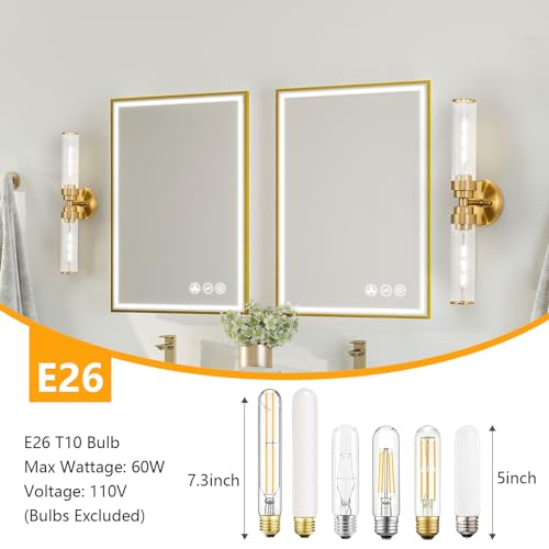 Image of Modern Bathroom Light Fixtures 2 Lights Above Mirror Gold Vanity Light 20 Inch Clear Glass Wall Sconce for Living Room, Bedroom, Bathroom, Kitchen and Hallway