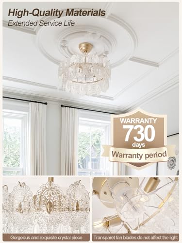 Image of 20 inch Gold Fandelier Ceiling Fans with Lights, Crystal Chandelier Ceiling Fans with Lights Remote Control, Mid Century French Caged Fandelier with 6 Speeds for Bedroom, Living Room