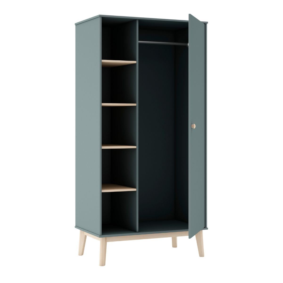 AltoBuy Penderie 1 Porte et 5 niches en pin Massif et MDF laqué Vert Kaki et Naturel - Kaina