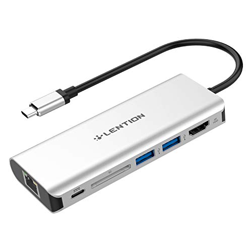 Buy 1 get 1 LENTION USB C Hub with 4K HDMI, SD Card Reader, 2 USB 3.0, Type C Charging & Gigabit Ethernet Compatible 2021-2016 MacBook Pro, New Mac Air/Surface, More, Stable Driver Adapter (CB-C68, Silver)