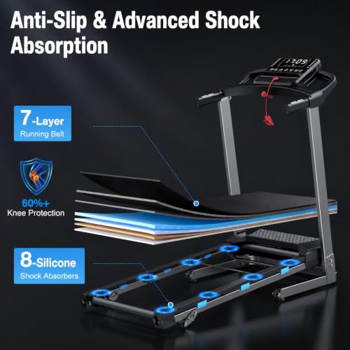 Image of Cardirun Foldable Treadmill with Incline, 400 LBS Capacity & 3.5HP Quiet Treadmills for Home, 7.6 MPH Running Treadmill with Pulse Sensor, Bluetooth Speaker, Wide Belt, App, Space-Saving Design