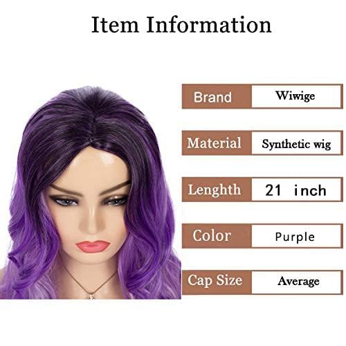 Long Curly Wavy Ombre Purple Wigs for Women Synthetic Natural Middle Part Daily Party Halloween Cosplay Wig with Wig Cap 21" - Image 5