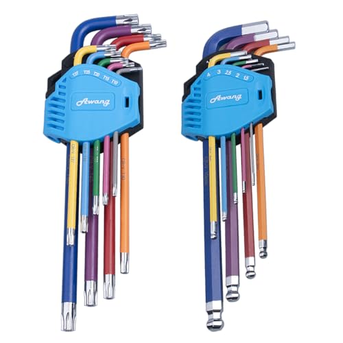 Awang 18 PCS Clés Allen Clés Hexagonales 1,5-10mm et Cles Torx T10-T50 Jeu de clés hex et Torx...