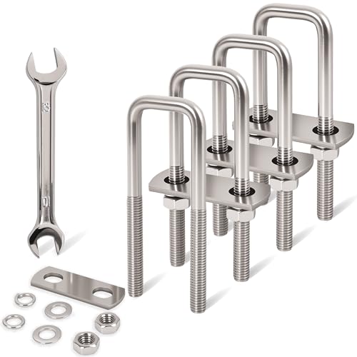 Image of 4 Pcs M8 Square U Bolts 1 Inch Wide, 5 /16 inch x 1 inchW x 3-5 /8 inchL | 304 Stainless U Bolt Heavy Duty with Nuts,Bolt Plate and Washers,Square U Bolts 1 inch Wide,Metric bolts