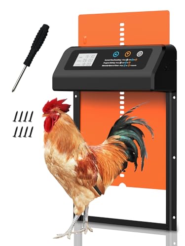 Sportello automatico per pollo, con modalità ora/mano, in lega di alluminio, porta di pollo elettrica, adatta al freddo, schermo LCD, anti-graffio (nero/arancione)