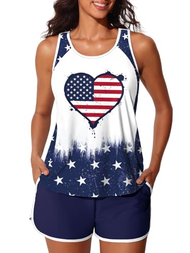 Image of Summer Mae Blouson Tankini Swimsuits for Women 2026 Tummy Control Two Piece Bathing Suits with Sporty Pockets Swim Shorts