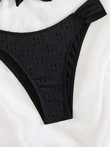 Floerns Women's 2 Piece Bathing Suit Ruffle Hem Bandeau Tie Front Bikini Set Black Medium - Image 4