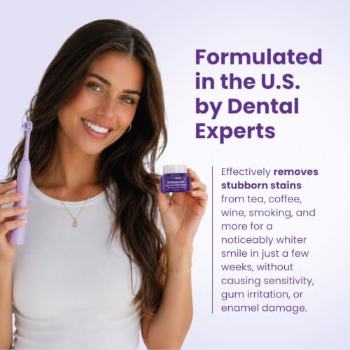 Image of PurelyWHITE DELUXE, Updated Design Simply Purple Brightening Powder - Conceals Stains, No Sensitivity - Enamel-Safe Toothpaste Whitening Powder for Coffee, Tea, Food, Wine, and Tobacco Stains.