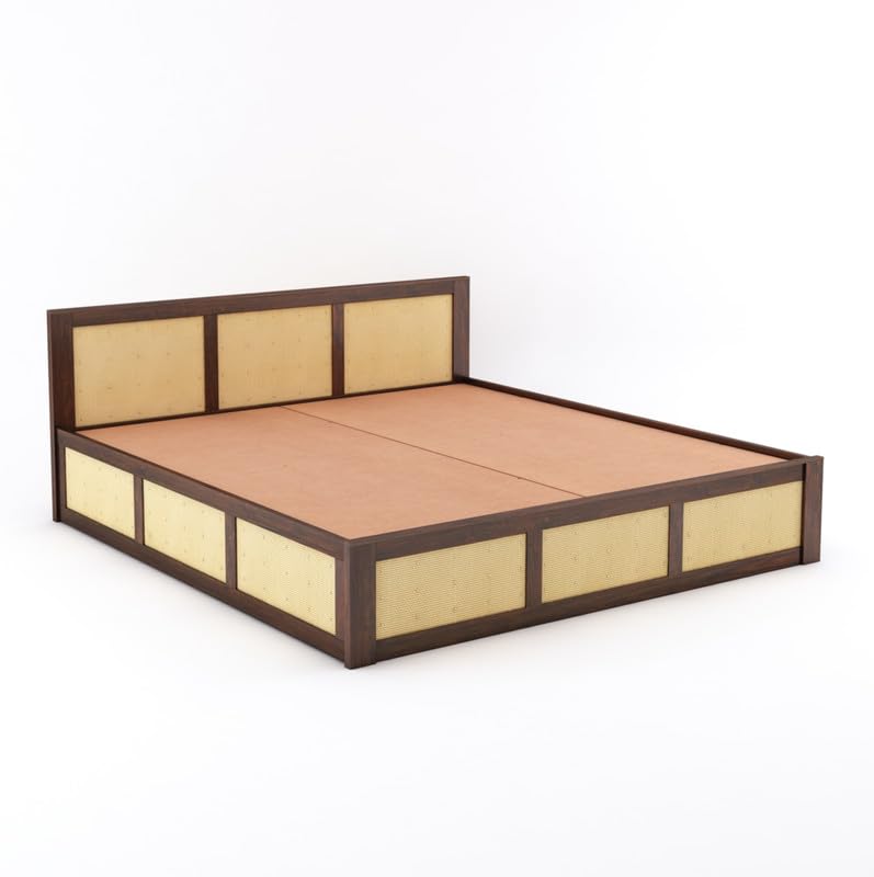 Image of Solid Sheesham Wood Queen Size Bed with Box Storage for Bedroom Home Living Room Hotel Wooden Double Bed Cot Palang Furniture (Walnut Finish)