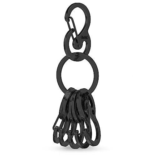 KeyUnity KS05BK Stainless Steel Carabiner Mini Clips, Key Holder Organizer Keychain for Keys, Flashlight & Whistles