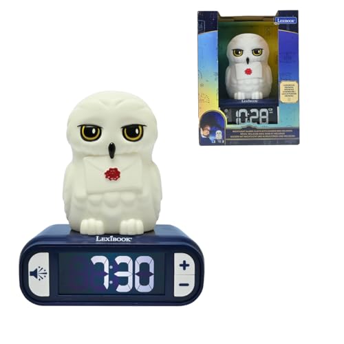 LEXIBOOK, Hedwig, Reloj Despertador con luz Nocturna Hedwig, Sonidos y melodías, Pantalla LCD retroiluminada, Luminoso, Snooze, RL800HP1LXB